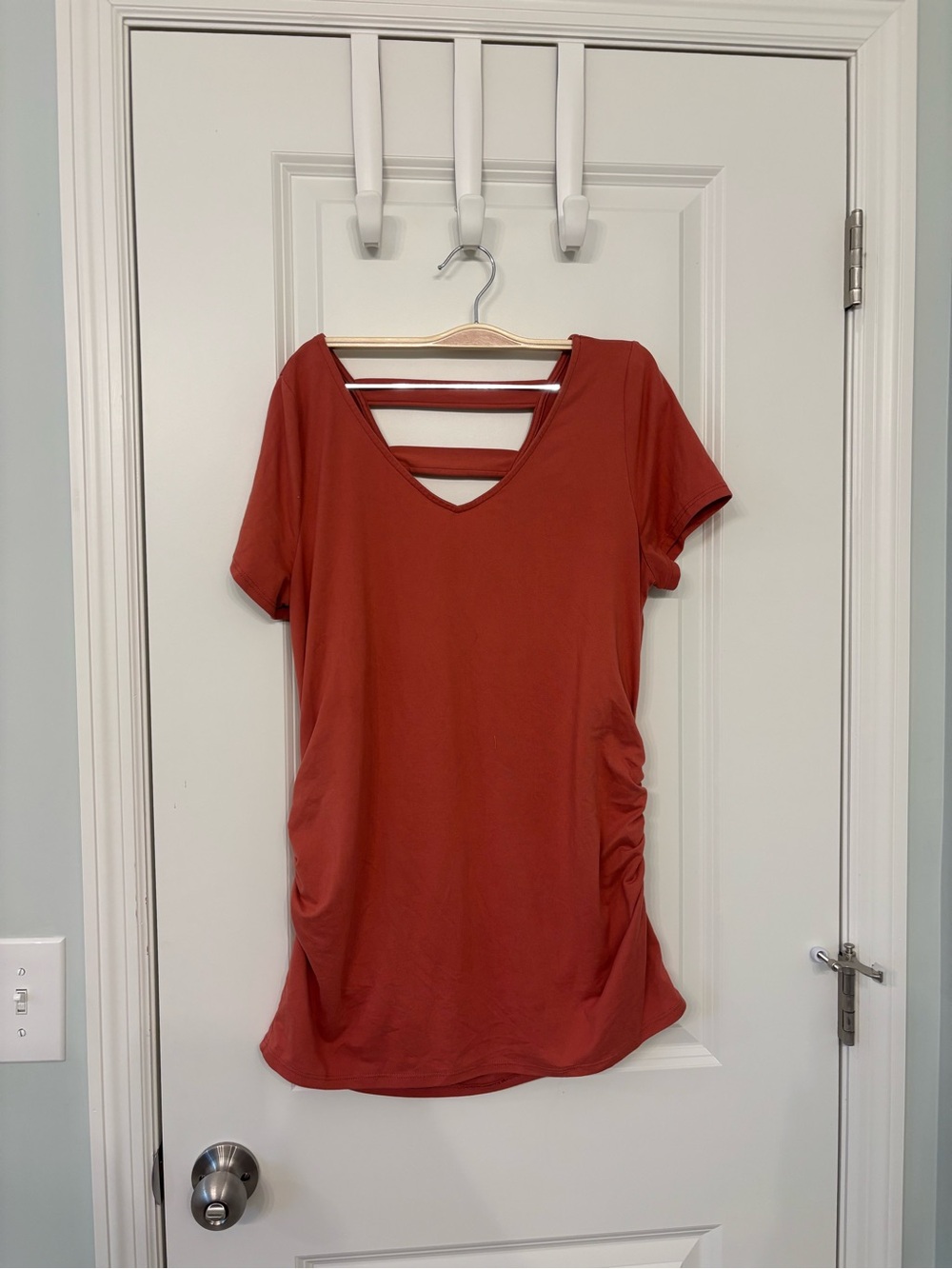 Women's Burnt Orange V-Neck Strappy Back Maternity Top